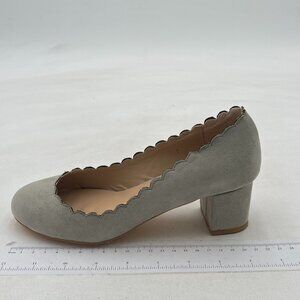 FSJ Grey Retro Classic Chunky Heels Suede Round Toe Pump Formal Office Shoes